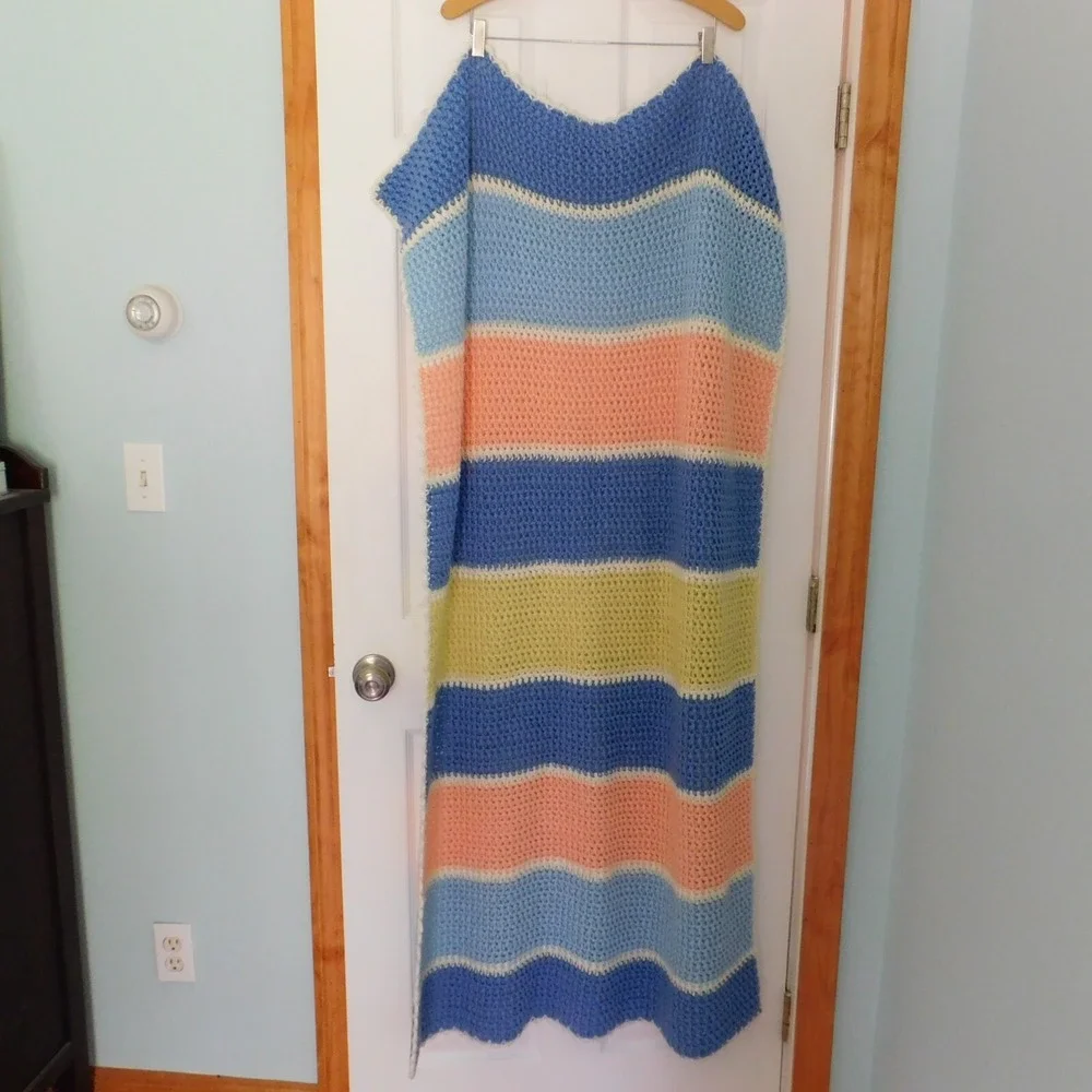 Vintage Handmade Striped Pattern Knit Afghan Throw Blanket‎ 38